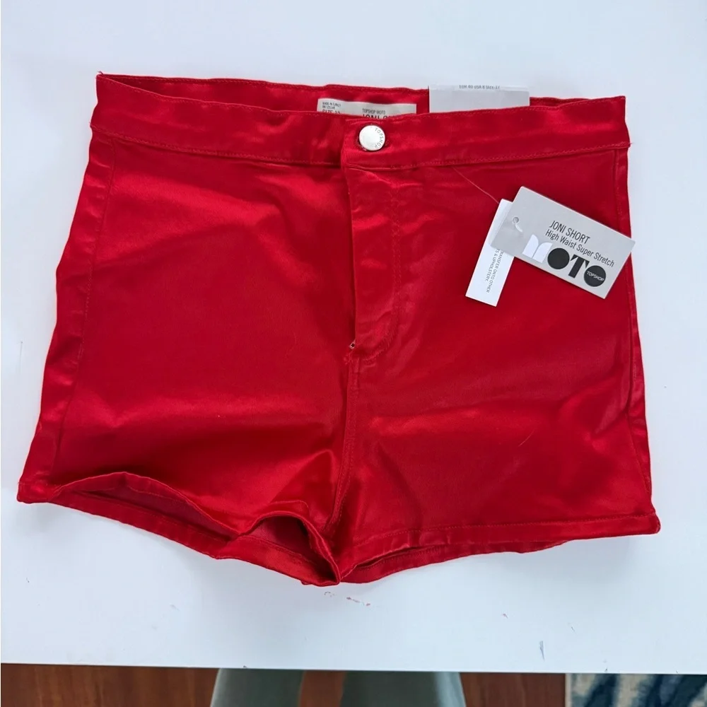 Topshop Red Satin High Waist Stretch Shorts (NWT)